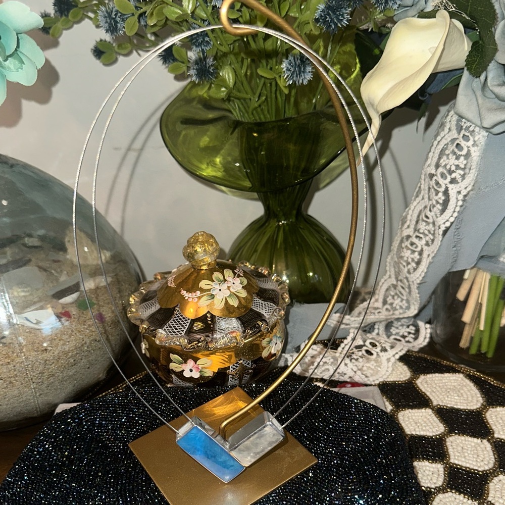 Origin Two Tone Pendant 17 inch wire magnetic necklace By Original, Blue & Pearl